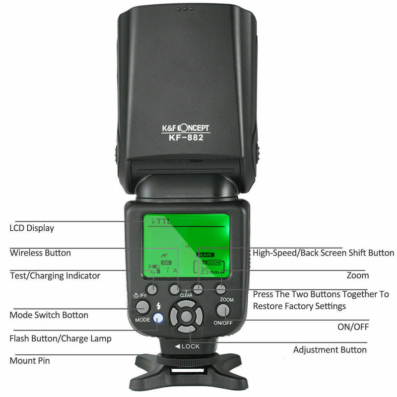 K&F Concept KF-882 i-TTL Flash Speedlite Master Slave HSS 1/8000s for Nikon DSLR
