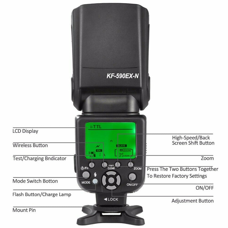 K&F Concept KF590EX-N Wireless TTL Speedlite Master Speedlight Flash for Nikon